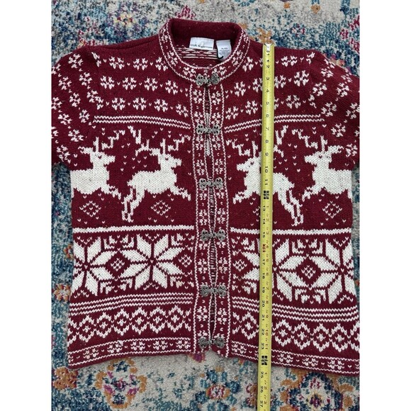 Vintage Croft & Barrow Red Wool Blend Reindeer Snowflake Sweater Christmas XL - Picture 7 of 7